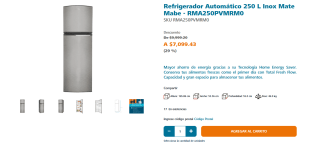 Refrigerador Automático 250 L Inox Mate Mabe por $6,389
