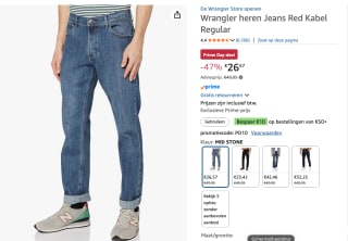 Wrangler heren Jeans Red Kabel Regular voor €26,57 bij Amazon