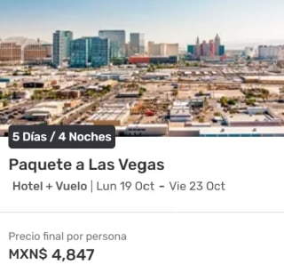 Vuelo + Hotel CDMX ↔ Las Vegas (5 días / 4 noches) desde $4,363 en Despegar