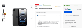Apple iPhone 16e 128GB por $8,750 en Walmart