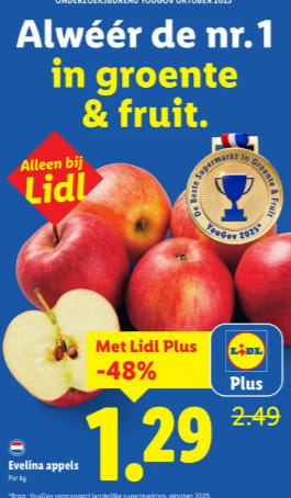 1 Kg Evelina appels voor €1,29 met de Lidl Plus app