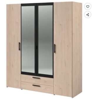 Armoire VARIA - 4 portes battantes + 2 miroirs + 2 tiroirs à 299,99€