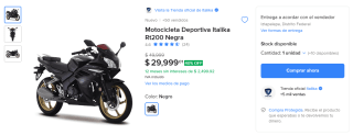 Motocicleta Italika RT 200 por $29,999 en Mercado Libre