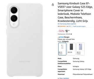 Samsung Kindsuit Case EF-VS937 voor Galaxy S25 Edge voor €8,14 bij Amazon
