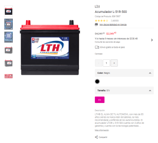 Acumulador LTH L-51R-500 por $2,549 | Oferta Liverpool