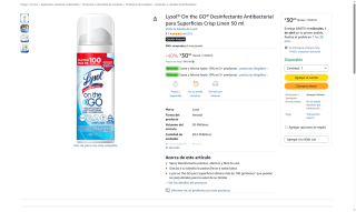Lysol On the GO Desinfectante Crisp Linen 50ml por $30 | Amazon