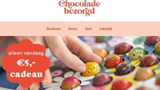 €5 korting op alles bij besteding vanaf €25 bij Chocoladebezorgd