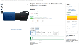 Kingston USB Data Traveler Exodia M 64GB por $108 en Amazon