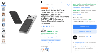 Power Bank Anker 5000 mAh por $399 en Mercado Libre