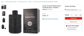Azzaro The Most Wanted Intense 100ml EDP por $748 en Elektra