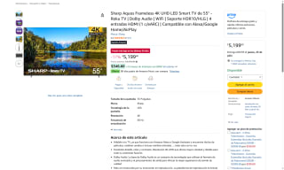 Televisión Sharp Aquos 55" 4K UHD por $5,199 | Oferta Amazon