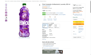 Pinol Limpiador Antibacterial 828ml por $19 | Oferta Amazon