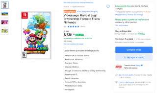 Mario & Luigi Brothership (físico, Nintendo Switch) por $581 en Mercado Libre