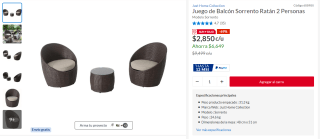 Juego de Balcón Sorrento Ratán 2 Personas por $2,850 | Sodimac