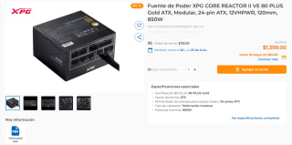 Fuente XPG CORE REACTOR II VE 80 PLUS Gold ATX 850W por $1,379 | CyberPuerta