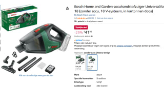 Bosch accuhandstofzuiger Universal Vac 18V (zonder accu) voor €41,99 bij Amazon