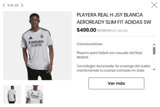 Playera Real H Jsy Blanca Aeroready Slim Fit Adidas SW por $499 | Privalia