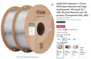 2 KG eSUN PETG filament 1.75mm, PETG Basic filament voor €13,36 bij Amazon
