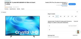 Samsung TV 55" U8200HF 4K por $5,590 | Banamex MSI