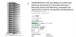 TERRAMASTER D1 SSD Plus 40Gbps M.2 NVMe SSD-behuizing voor €79,99 bij Amazon