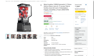 Licuadora Ninja 1200W Gen 2 por $1,584 | Amazon (Prime)