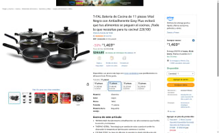 Batería T-FAL Vital 11 Piezas Negra por $1,469 | Amazon