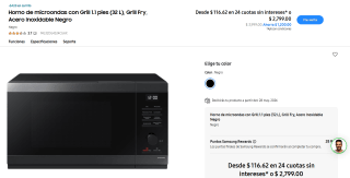 Horno Microondas Samsung 32L con Grill por $2,379