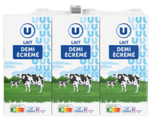 U Lait UHT demi écrémé - 6 briques de 1L à 4,81€