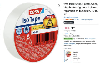 Tesa elektrische isolatietape wit 10 m x 15 mm voor €1,99 bij Amazon