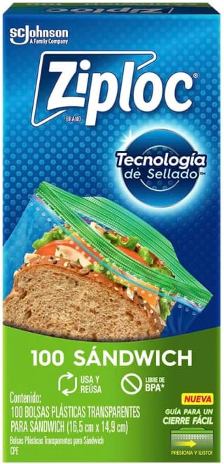Ziploc Bolsas Herméticas para Sandwich, 100 Bolsas por $43.96 en Amazon