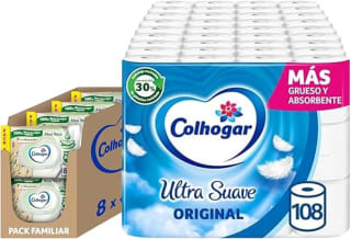 Colhogar Ultra Suave 108 Rollos + Toallitas Húmedas Aloe 640 Uds por 29.77€