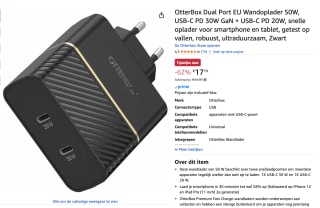 OtterBox Dual Port EU Wandoplader 50W voor €17,19 bij Amazon