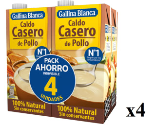 4 Packs de 4 unidades de 1L de GALLINA BLANCA 100% Natural Caldo de pollo por 15.48€