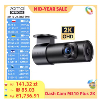 70mai Dashcam M310 Plus 2K voor €33,79 dmv code bij Aliexpress