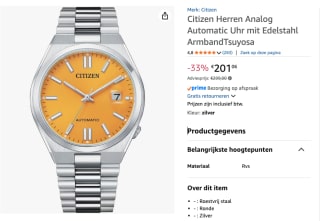 Citizen Tsuyosa NJ0150-81Z voor €201,06 bij Amazon