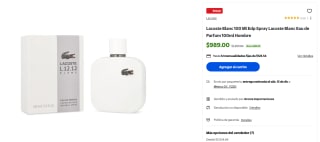 Lacoste Blanc 100ml para Hombres por $989 | Walmart