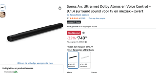 Sonos ARC Ultra Soundbar voor €749 bij Amazon