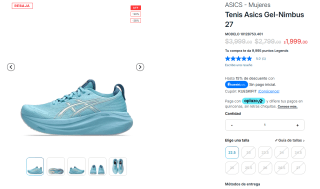 Tenis Asics Gel-Nimbus 27 Talla 22.5cm por $1,999 | InnovaSport