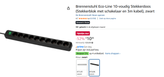 Eco-Line stekkerdoos met schakelaar 10-voudig voor €10,06 bij Amazon