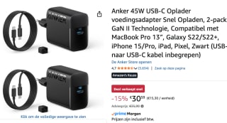 2 Anker Nano (45W) USB-C Opladers met 1.8M USB-C Kabel voor €30,59 bij Amazon