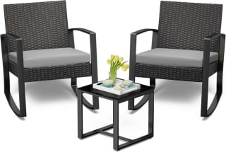 Muebles de Jardín 2 Sillas Ratán con Cojines y Mesa Terraza con mesita por 71,69€