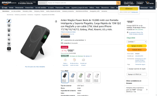 Power Bank Anker MagGo 10000mAh con Pantalla Inteligente por $999 | Amazon