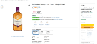 Whisky Ballantines Sabor Cereza 700ml por $208 | Oferta Amazon
