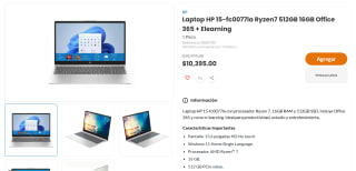Laptop HP 15-FC0077LA Ryzen7 512GB 16GB Office 365 + Elearning $10,395 | Chedraui