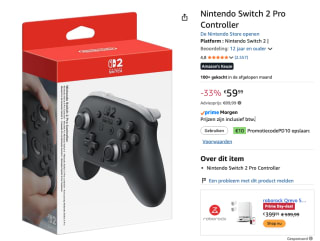 Nintendo Switch 2 Pro Controller voor €59,99 bij Amazon