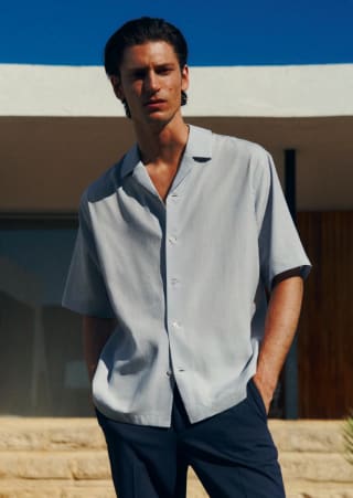Mango Outlet Camisa Lyocell Lino Bowling Azul por 9,99€
