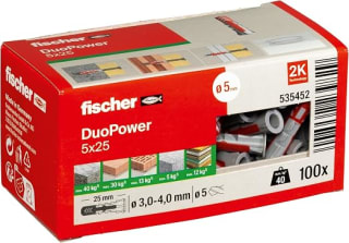 fischer DUOPOWER 5 x 25 pluggen (100 stuks) voor €3,90 bij Amazon
