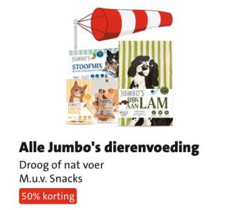 50% korting op alle Jumbo's dierenvoeding