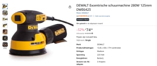 DEWALT Excentrische schuurmachine 280W 125mm DWE6423 voor €74 bij Amazon