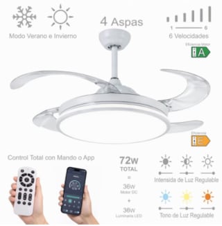 Ventilador techo con luz LED 36W Blanco 3 Temperaturas de Luz por 27.90€